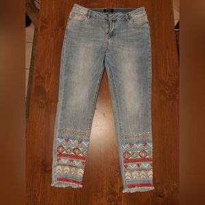 Buffalo David Bitton Light Blue Cropped Jeans with Embroidered Ankles